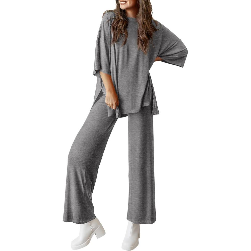 imagePRETTYGARDEN Two Piece Sets for Women Summer Fashion Lounge Matching Set 2026 Spring Travel Vacation Airport Outfits ClothingDark Grey