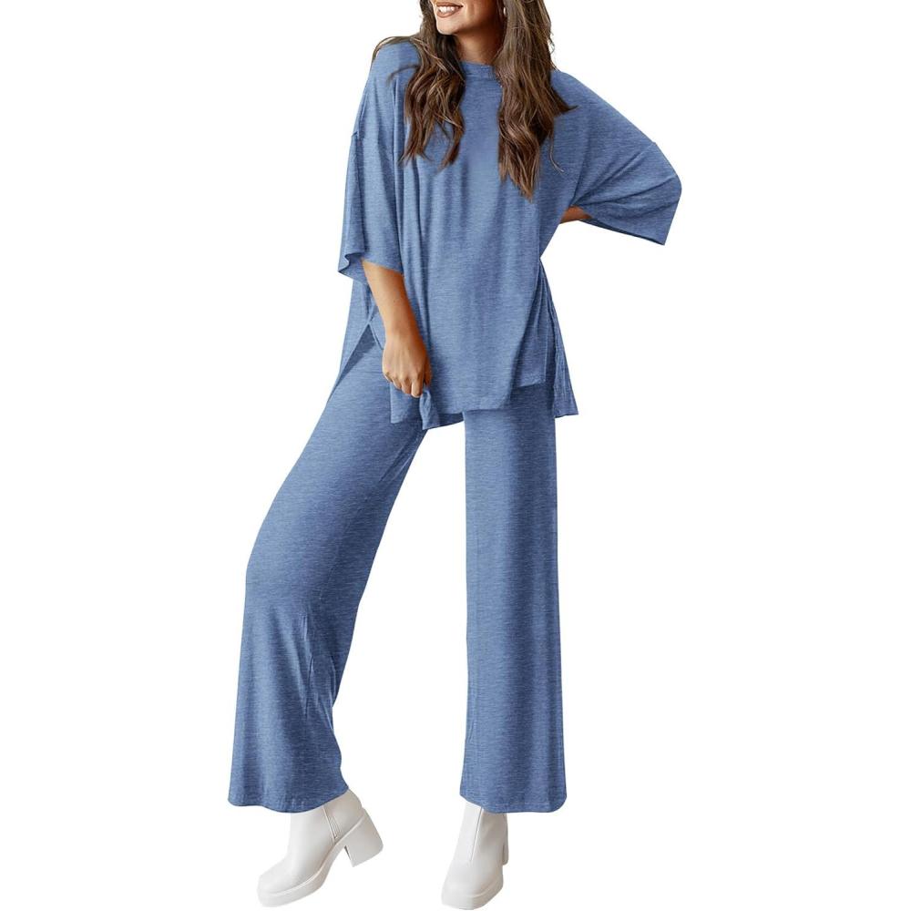 imagePRETTYGARDEN Two Piece Sets for Women Summer Fashion Lounge Matching Set 2026 Spring Travel Vacation Airport Outfits ClothingGrey Blue