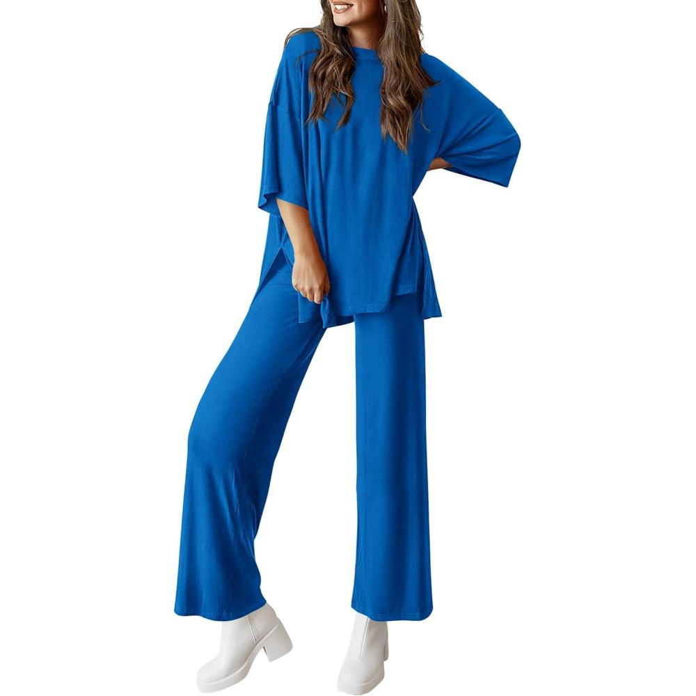 imagePRETTYGARDEN Two Piece Sets for Women Summer Fashion Lounge Matching Set 2026 Spring Travel Vacation Airport Outfits ClothingRoyal Blue