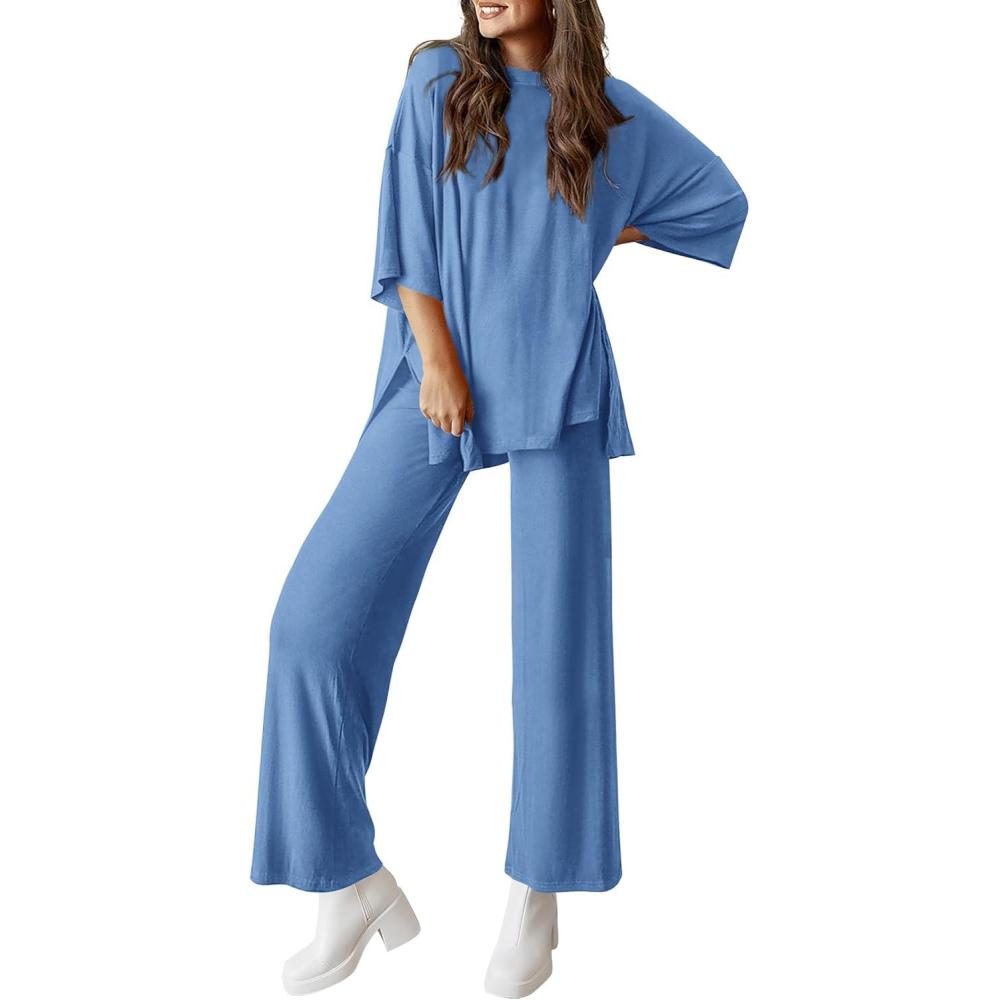 imagePRETTYGARDEN Two Piece Sets for Women Summer Fashion Lounge Matching Set 2026 Spring Travel Vacation Airport Outfits ClothingSky Blue