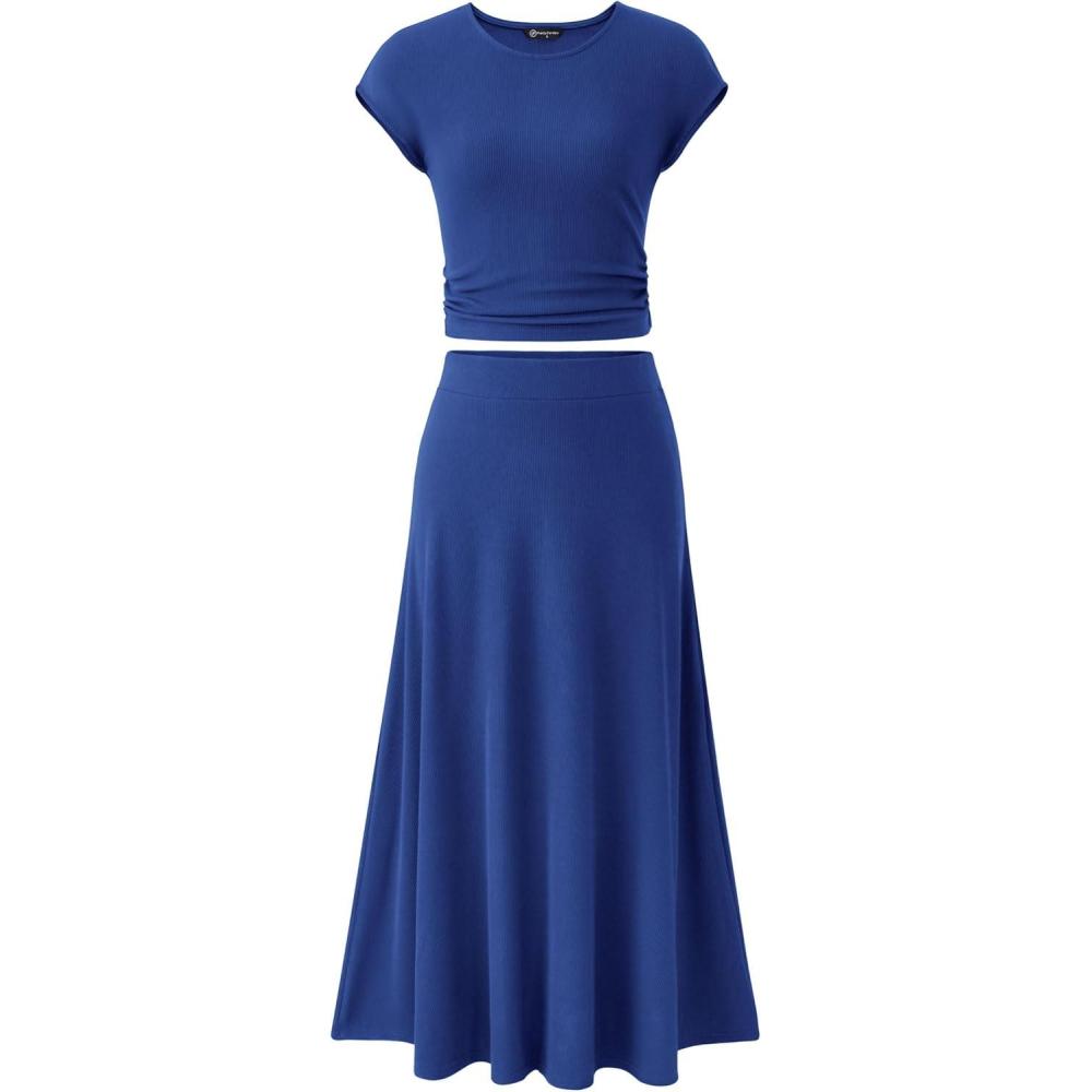 imagePRETTYGARDEN Two Piece Skirt Set for Women 2026 Summer Spring Dressy Casual Knit Travel Vacation Matching Lounge OutfitsRoyal Blue