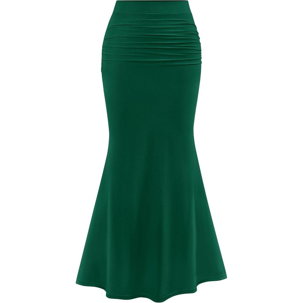 imagePRETTYGARDEN Women Fitted Mesh Mermaid Skirt 2026 Spring Summer Casual High Waisted Ruched Maxi Long Bodycon Going Out OutfitDark Green