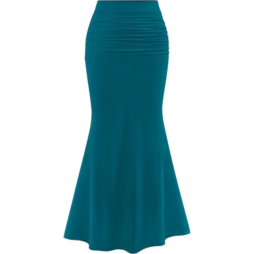 imagePRETTYGARDEN Women Fitted Mesh Mermaid Skirt 2026 Spring Summer Casual High Waisted Ruched Maxi Long Bodycon Going Out OutfitLake Blue