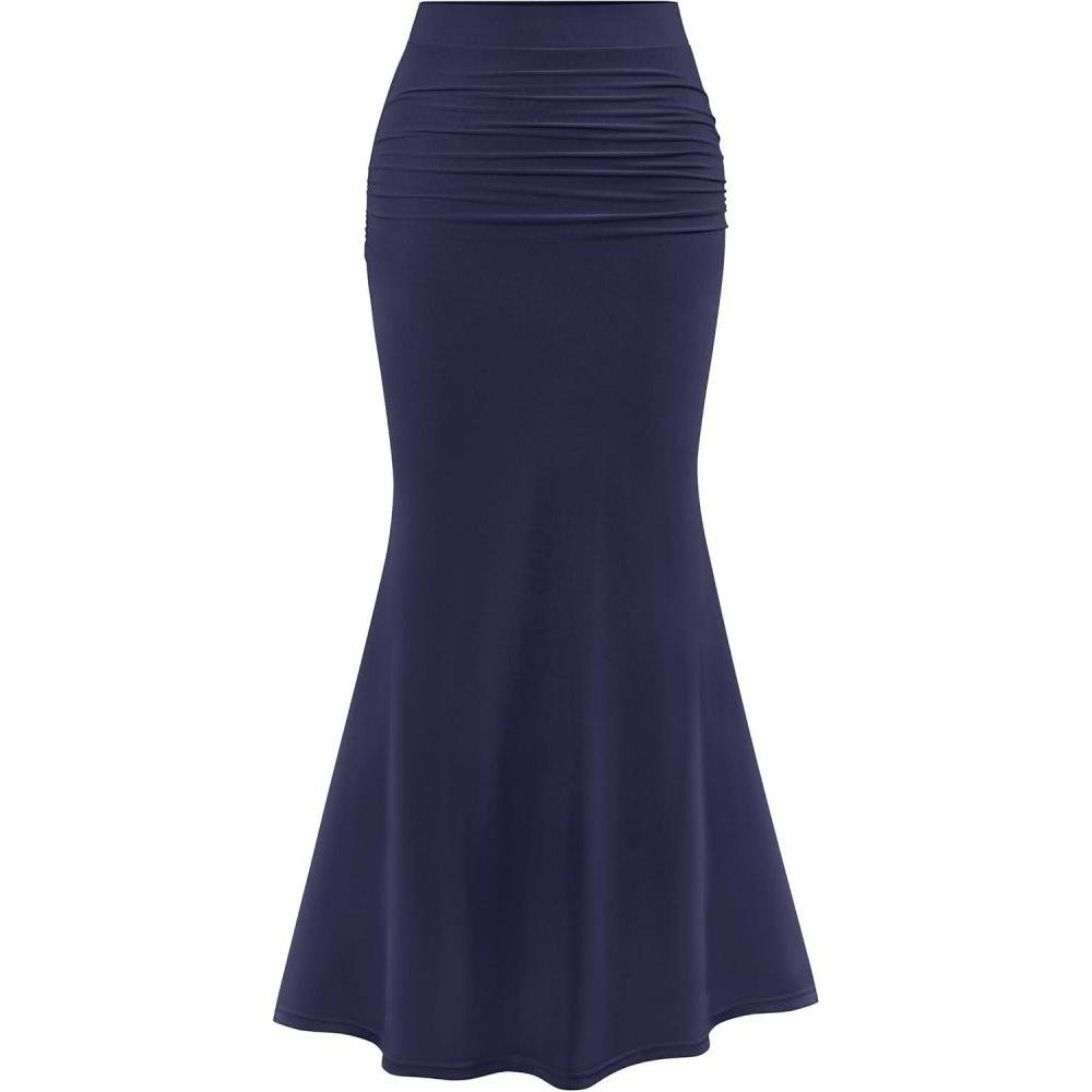 imagePRETTYGARDEN Women Fitted Mesh Mermaid Skirt 2026 Spring Summer Casual High Waisted Ruched Maxi Long Bodycon Going Out OutfitNavy