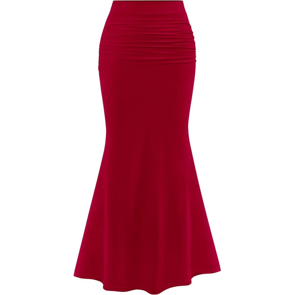imagePRETTYGARDEN Women Fitted Mesh Mermaid Skirt 2026 Spring Summer Casual High Waisted Ruched Maxi Long Bodycon Going Out OutfitRed