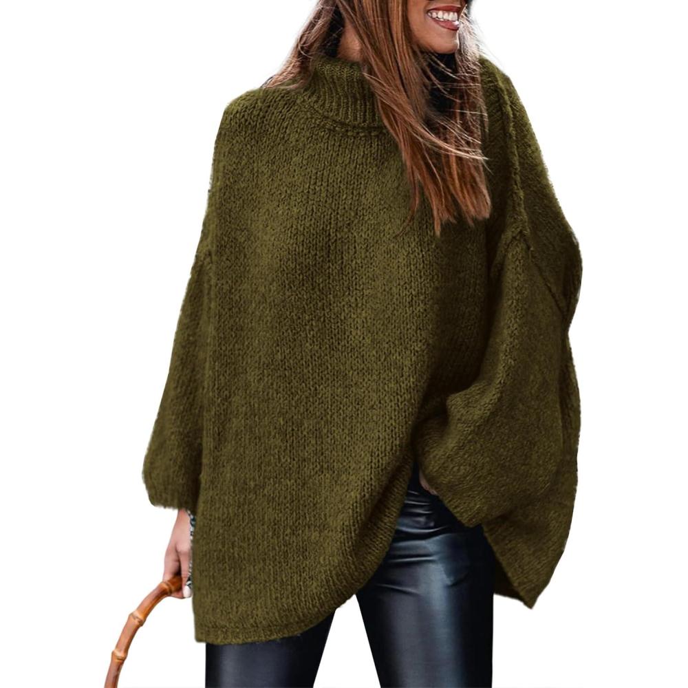 imagePRETTYGARDEN Womens 2026 Fall Turtleneck Oversized Sweaters Long Sleeve Chunky Knit Pullover Tops Winter Fashion ClothesArmy Green
