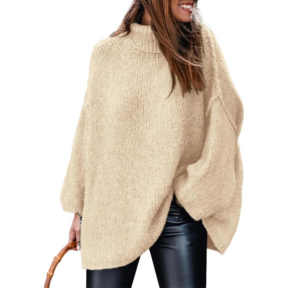 imagePRETTYGARDEN Womens 2026 Fall Turtleneck Oversized Sweaters Long Sleeve Chunky Knit Pullover Tops Winter Fashion ClothesBeige