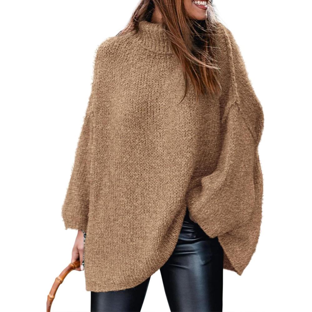 imagePRETTYGARDEN Womens 2026 Fall Turtleneck Oversized Sweaters Long Sleeve Chunky Knit Pullover Tops Winter Fashion ClothesCamel