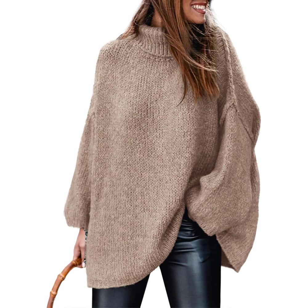 imagePRETTYGARDEN Womens 2026 Fall Turtleneck Oversized Sweaters Long Sleeve Chunky Knit Pullover Tops Winter Fashion ClothesKhaki