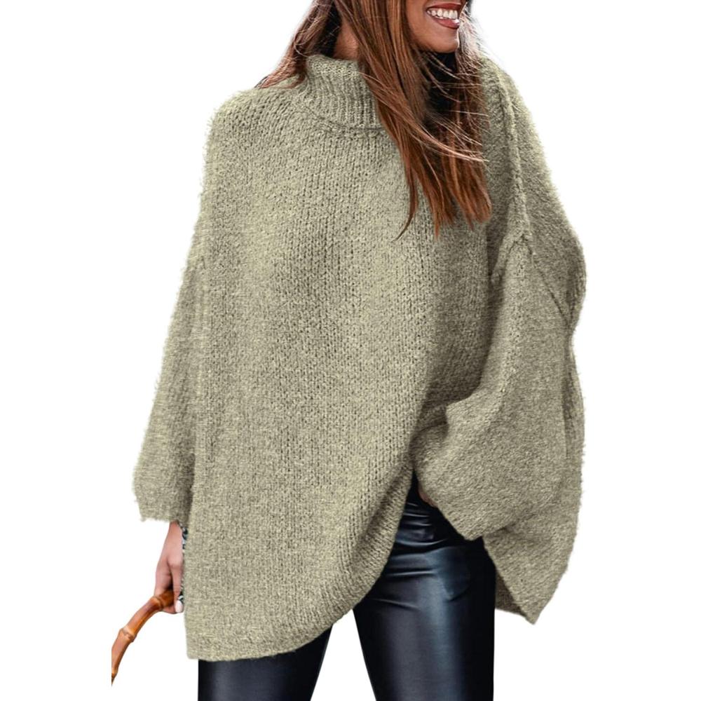 imagePRETTYGARDEN Womens 2026 Fall Turtleneck Oversized Sweaters Long Sleeve Chunky Knit Pullover Tops Winter Fashion ClothesLight Green