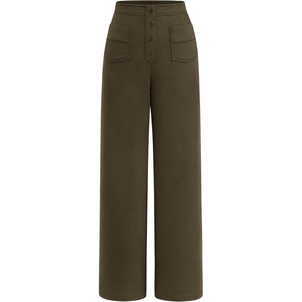 imagePRETTYGARDEN Womens Dressy Casual Dress Pants 2025 Fall Straight Leg High Elastic Waisted Stretch Trouser SlacksArmy Green