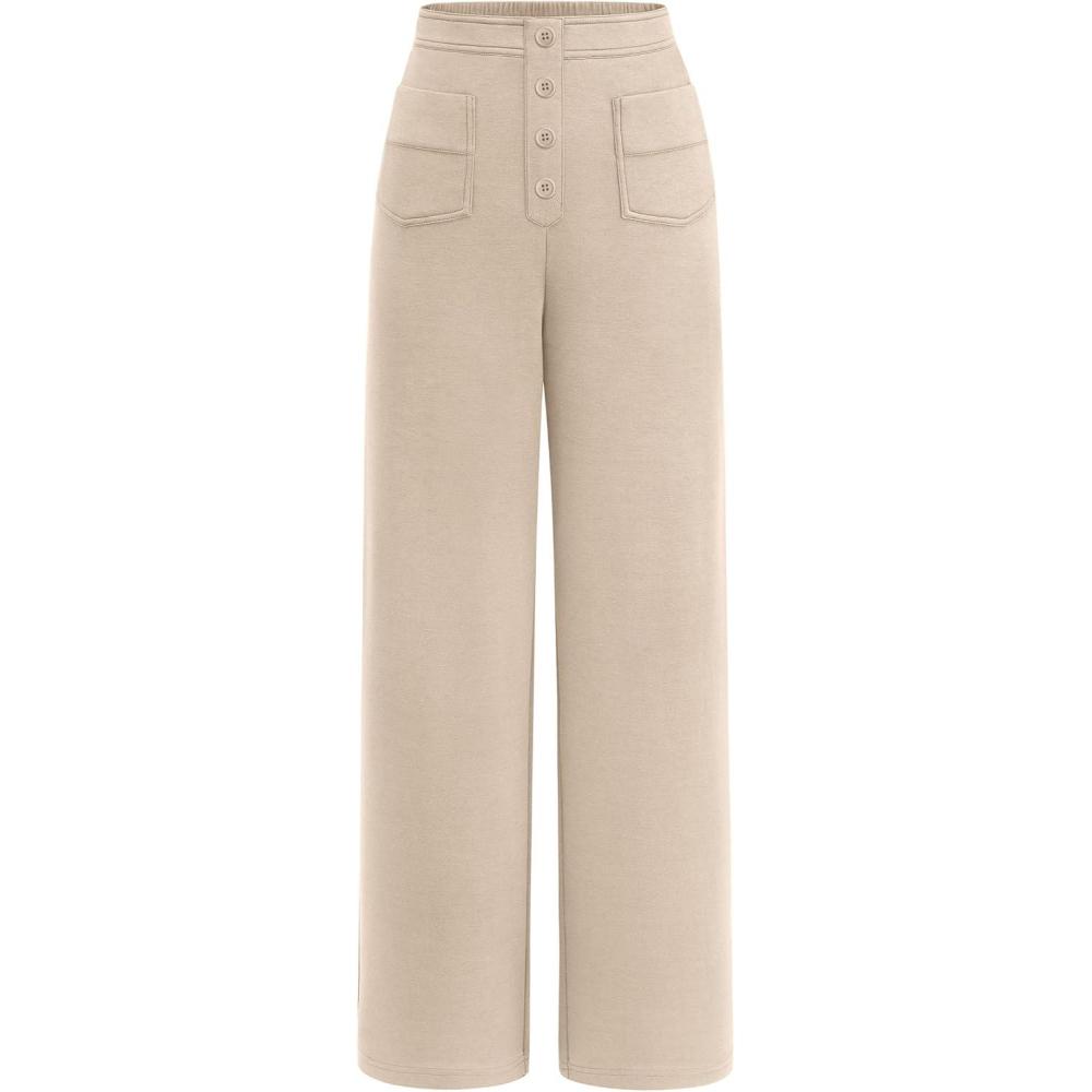 imagePRETTYGARDEN Womens Dressy Casual Dress Pants 2025 Fall Straight Leg High Elastic Waisted Stretch Trouser SlacksBeige