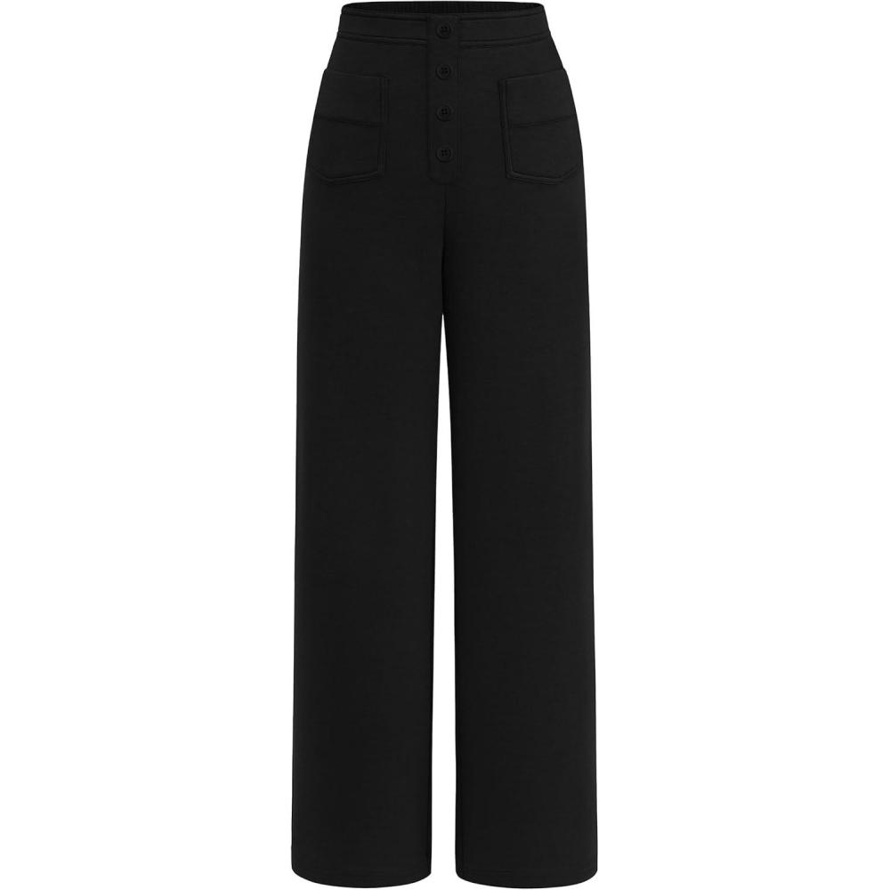 imagePRETTYGARDEN Womens Dressy Casual Dress Pants 2025 Fall Straight Leg High Elastic Waisted Stretch Trouser SlacksBlack