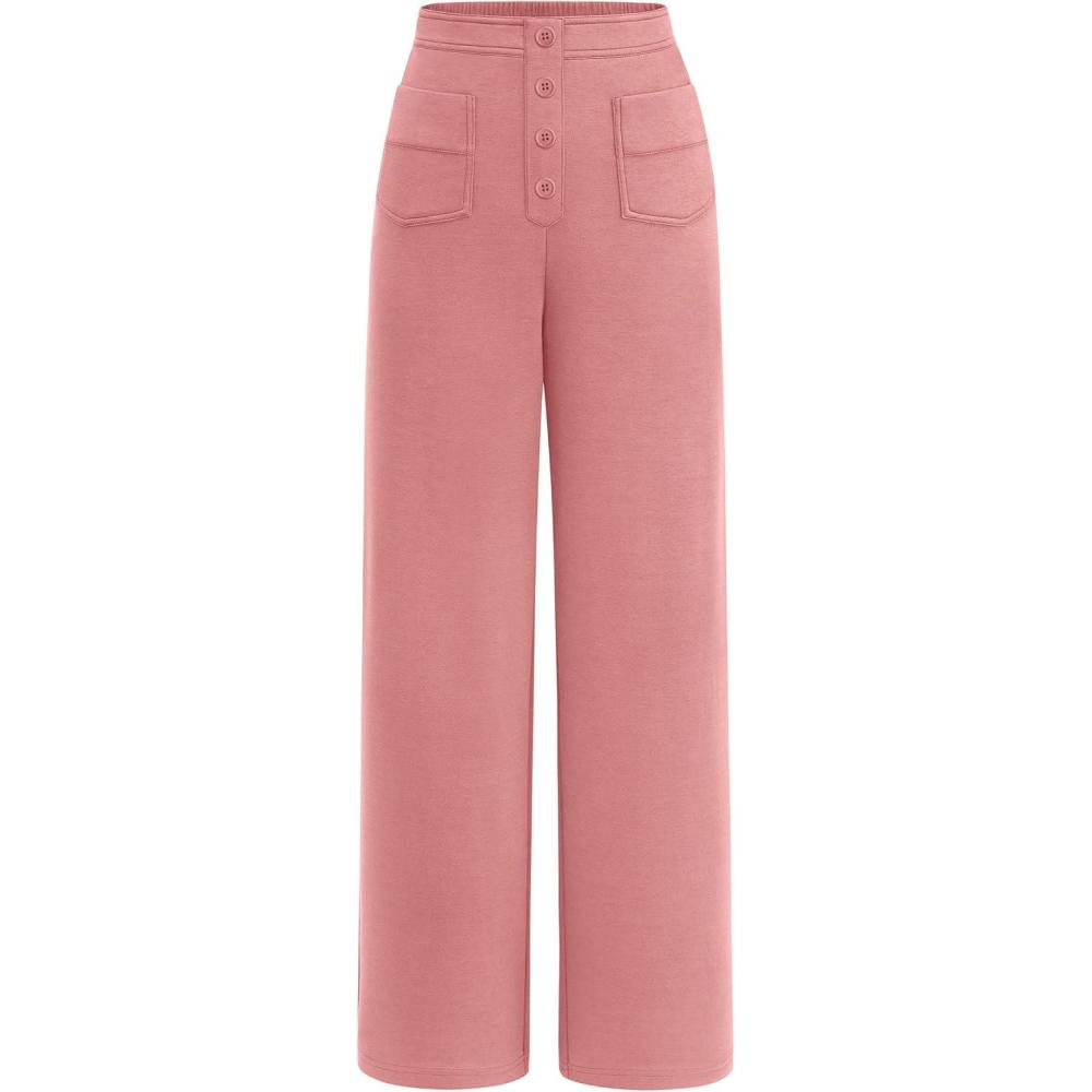 imagePRETTYGARDEN Womens Dressy Casual Dress Pants 2025 Fall Straight Leg High Elastic Waisted Stretch Trouser SlacksDusty Pink