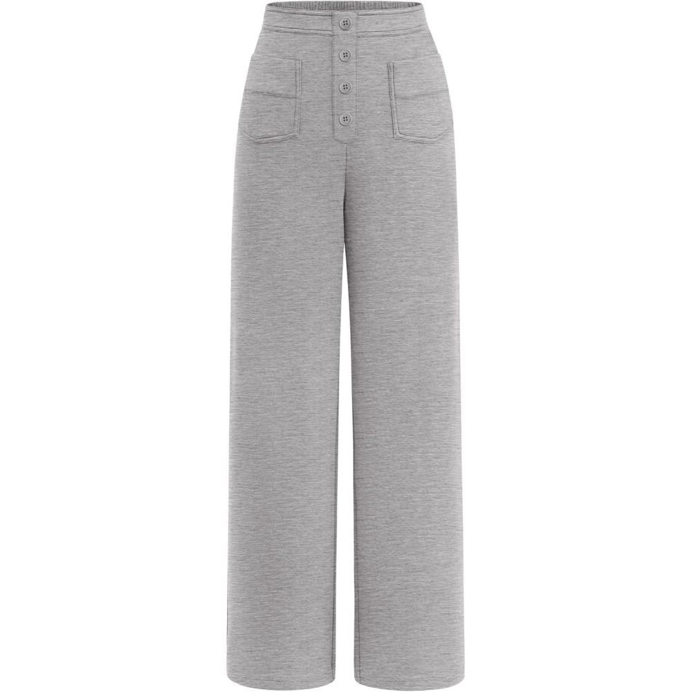 imagePRETTYGARDEN Womens Dressy Casual Dress Pants 2025 Fall Straight Leg High Elastic Waisted Stretch Trouser SlacksGrey