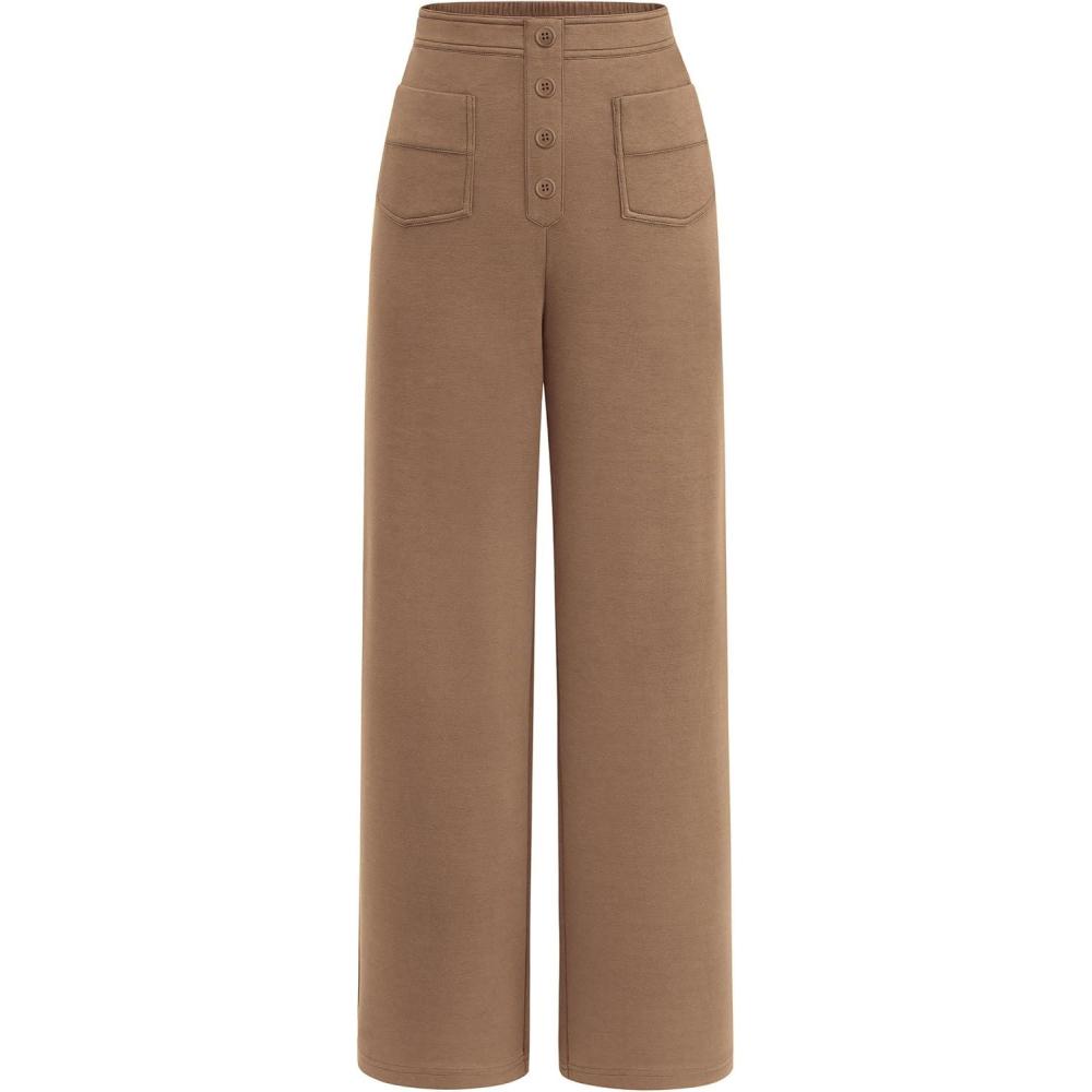 imagePRETTYGARDEN Womens Dressy Casual Dress Pants 2025 Fall Straight Leg High Elastic Waisted Stretch Trouser SlacksKhaki