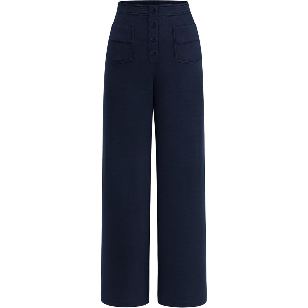 imagePRETTYGARDEN Womens Dressy Casual Dress Pants 2025 Fall Straight Leg High Elastic Waisted Stretch Trouser SlacksNavy