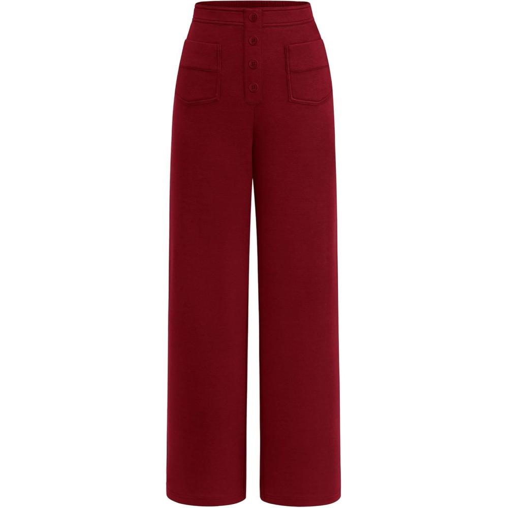 imagePRETTYGARDEN Womens Dressy Casual Dress Pants 2025 Fall Straight Leg High Elastic Waisted Stretch Trouser SlacksWine Red