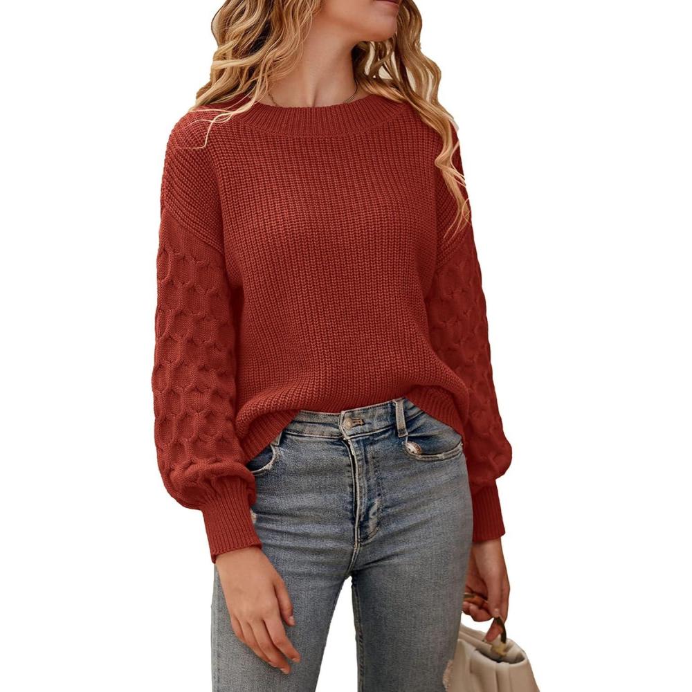 imagePRETTYGARDEN Womens Fall 2026 Pullover Sweater Casual Long Sleeve Loose Chunky Knit Tops Blouse Winter Fashion ClothingBrick Red