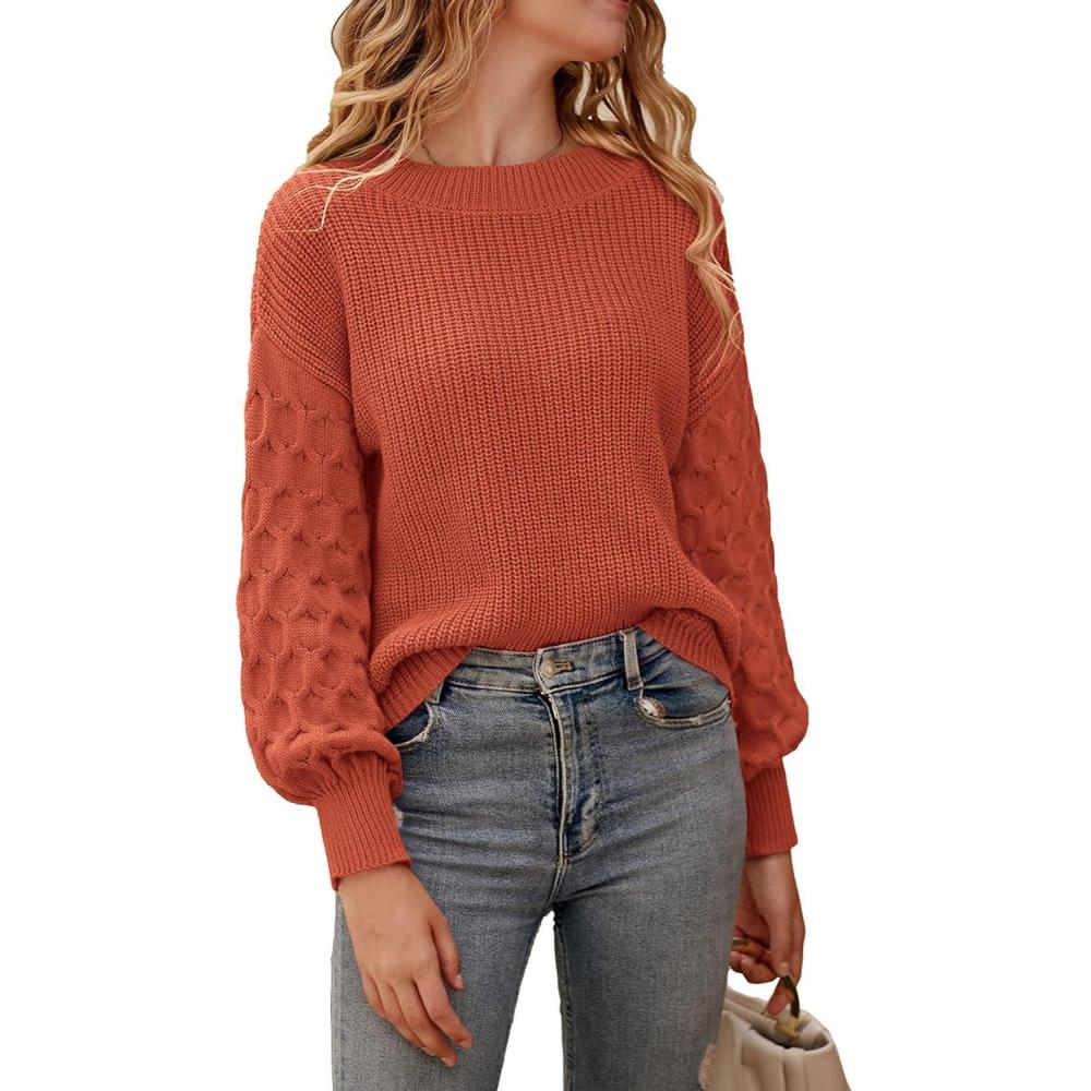 imagePRETTYGARDEN Womens Fall 2026 Pullover Sweater Casual Long Sleeve Loose Chunky Knit Tops Blouse Winter Fashion ClothingOrange