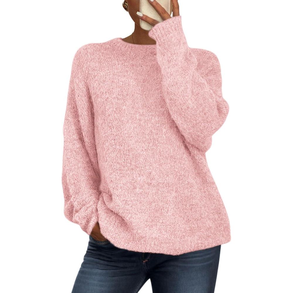 imagePRETTYGARDEN Womens Fall Long Sleeve Sweater Crew Neck Fuzzy Loose Fit Chunky Knit Oversized Pullover Sweaters Going Out TopsPink