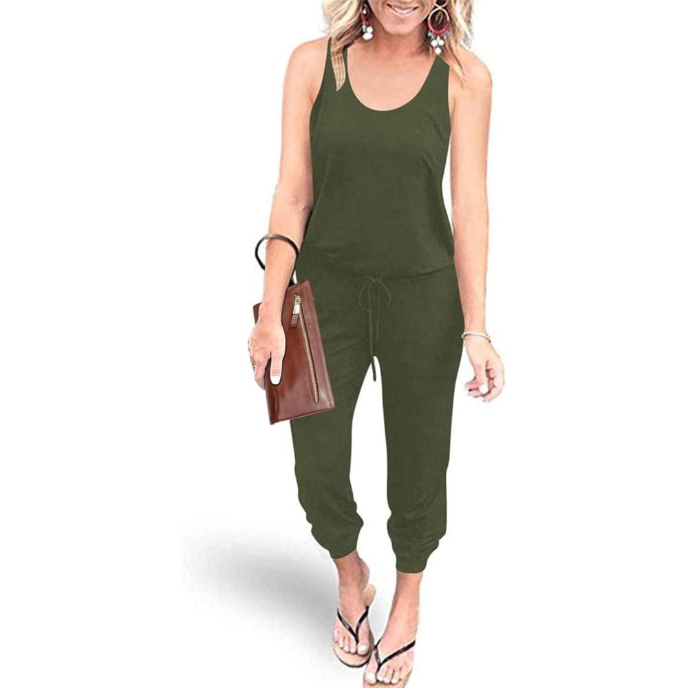 imagePRETTYGARDEN Womens Jumpsuit Casual Summer Romper 2026 Sleeveless Tank Lounge Cruise Airport Outfits Vacation Spring ClothesArmy Green