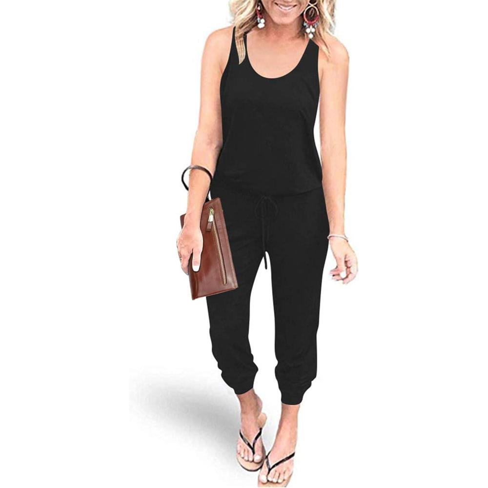 imagePRETTYGARDEN Womens Jumpsuit Casual Summer Romper 2026 Sleeveless Tank Lounge Cruise Airport Outfits Vacation Spring ClothesBlack