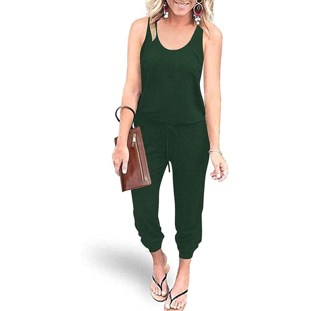 imagePRETTYGARDEN Womens Jumpsuit Casual Summer Romper 2026 Sleeveless Tank Lounge Cruise Airport Outfits Vacation Spring ClothesDark Green