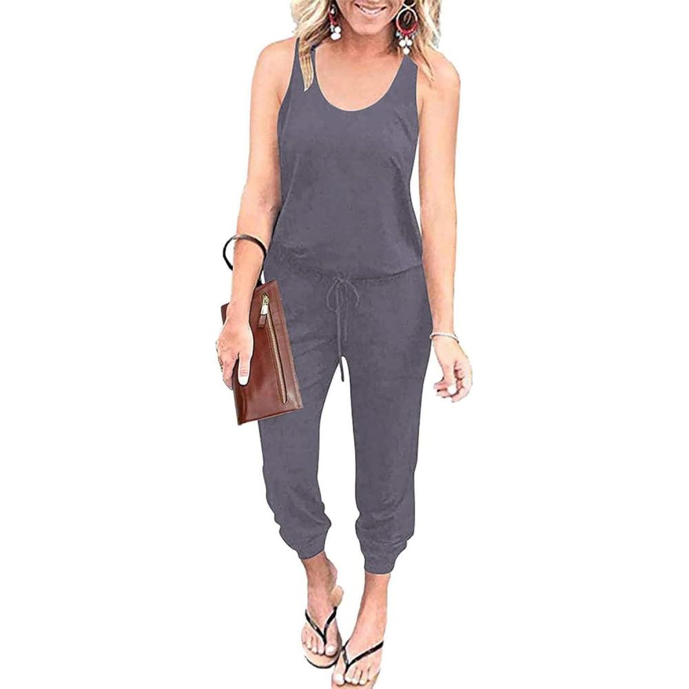imagePRETTYGARDEN Womens Jumpsuit Casual Summer Romper 2026 Sleeveless Tank Lounge Cruise Airport Outfits Vacation Spring ClothesDark Grey