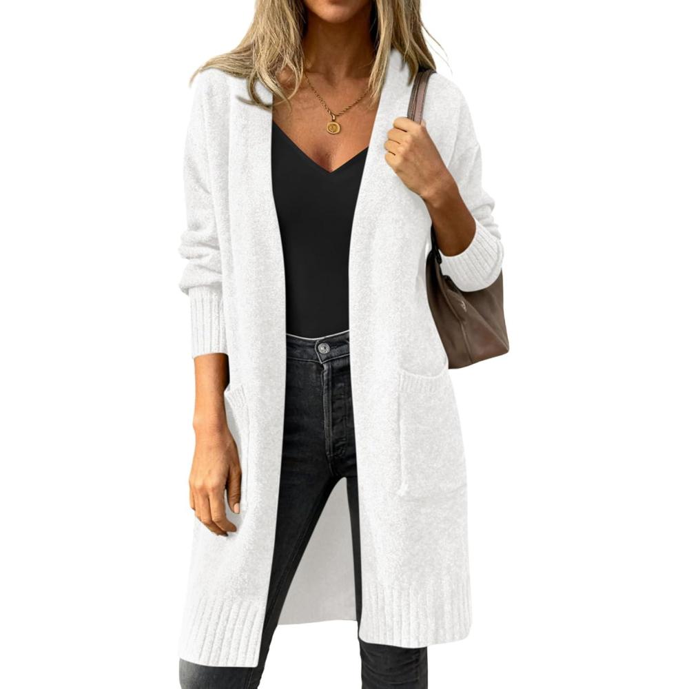 imagePRETTYGARDEN Womens Long Oversized Cardigans 2025 Fall Trendy Long Sleeve Open Front Chunky Sweater Knit Winter ClothingWhite