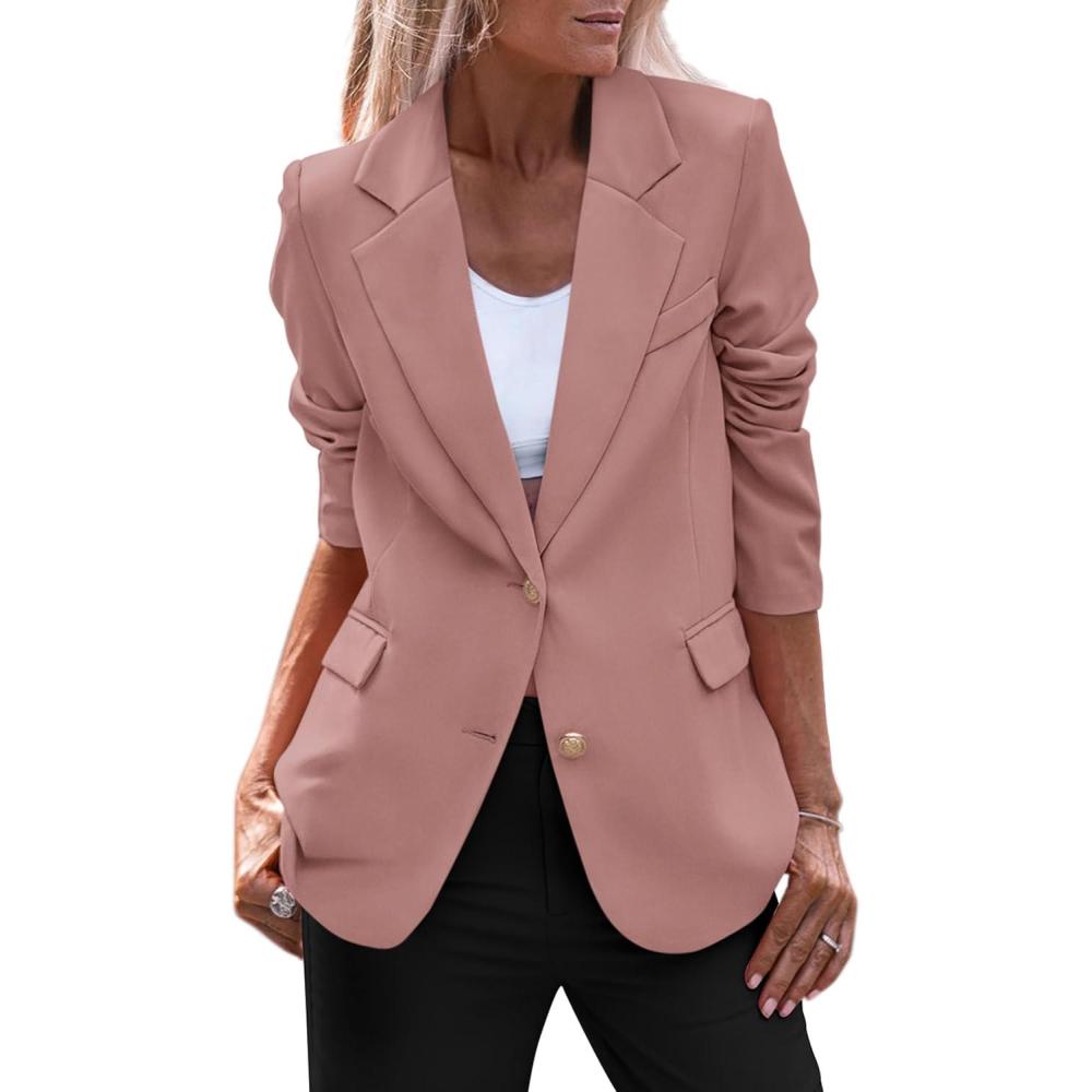 imagePRETTYGARDEN Womens Spring Fall Business Casual Blazers Long Sleeve Notch Lapel Trendy Work Office Blazer Jackets OuterwearDark Pink
