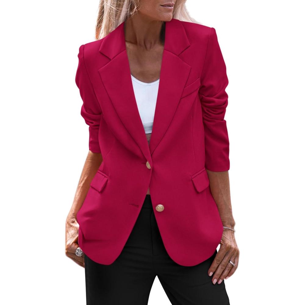 imagePRETTYGARDEN Womens Spring Fall Business Casual Blazers Long Sleeve Notch Lapel Trendy Work Office Blazer Jackets OuterwearDark Rose Red