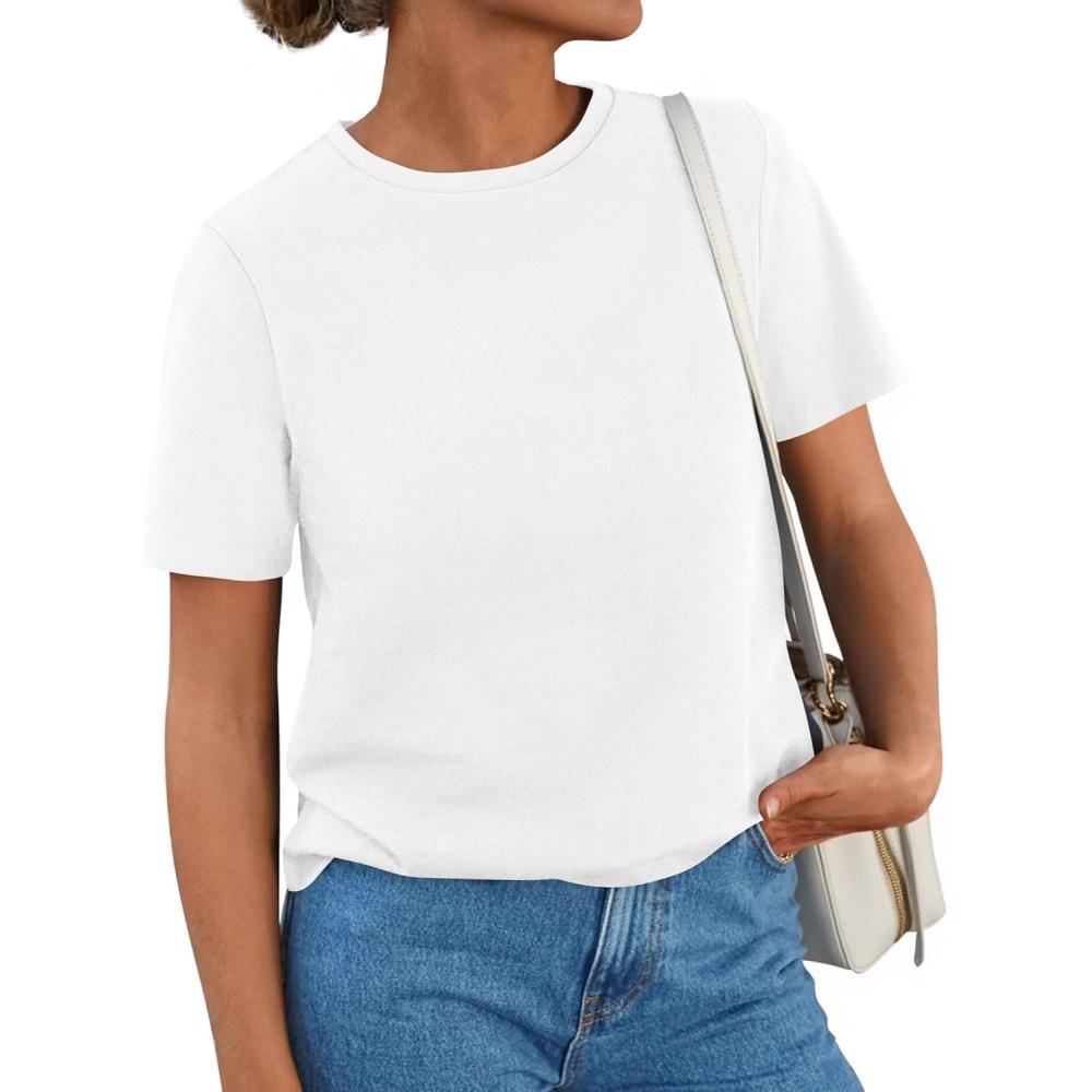 imagePRETTYGARDEN Womens Summer Tops 2026 Casual Basic Crewneck Short Sleeve Shirts Spring Fashion Clothing Going Out OutfitsWhite