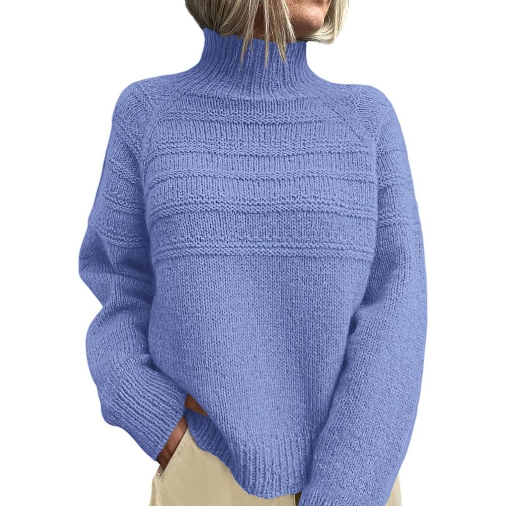 imagePRETTYGARDEN Womens Turtleneck Sweaters 2026 Fall Chunky Knit Pullover Long Sleeve Jumper Tops Trendy Winter ClothesBlue