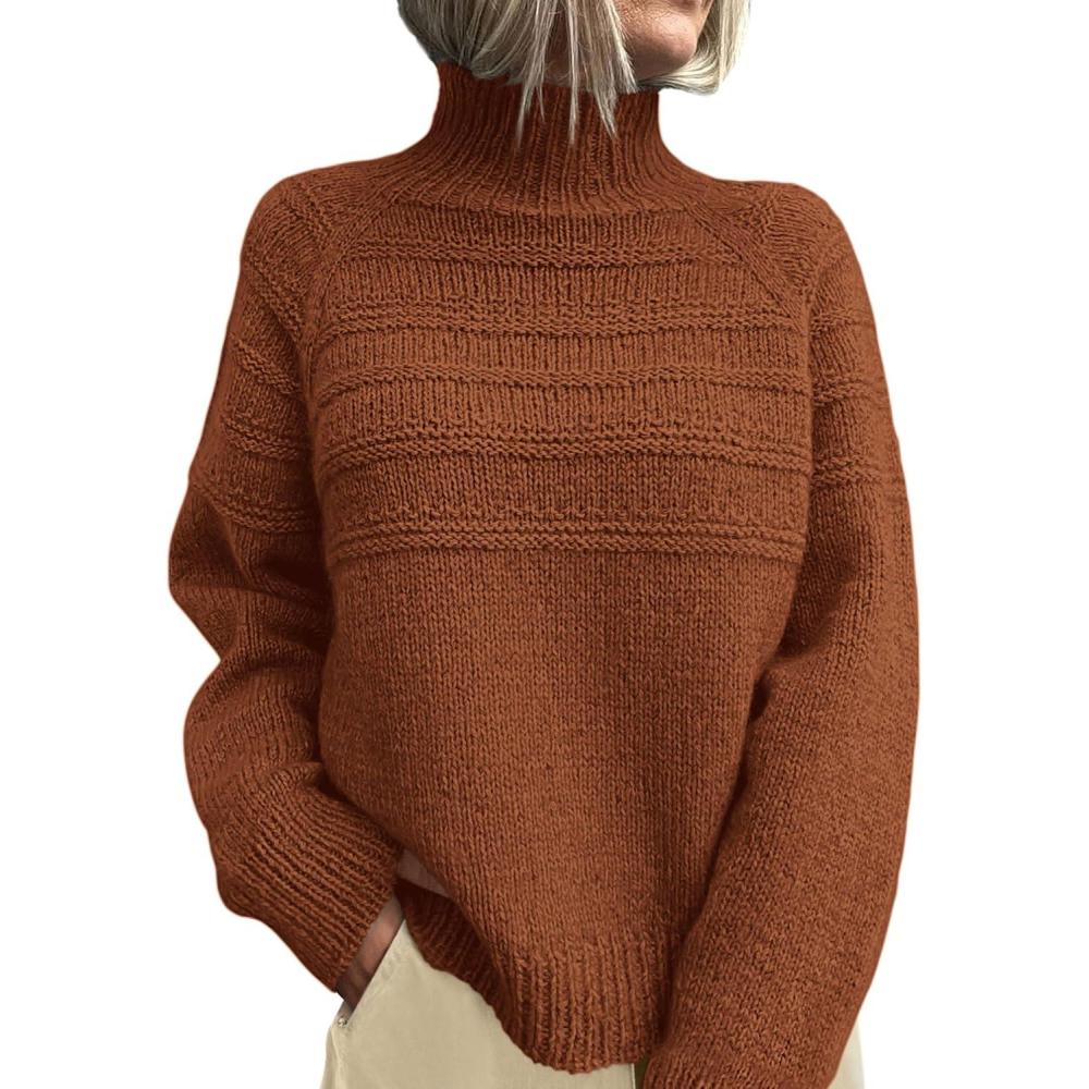 imagePRETTYGARDEN Womens Turtleneck Sweaters 2026 Fall Chunky Knit Pullover Long Sleeve Jumper Tops Trendy Winter ClothesCaramel