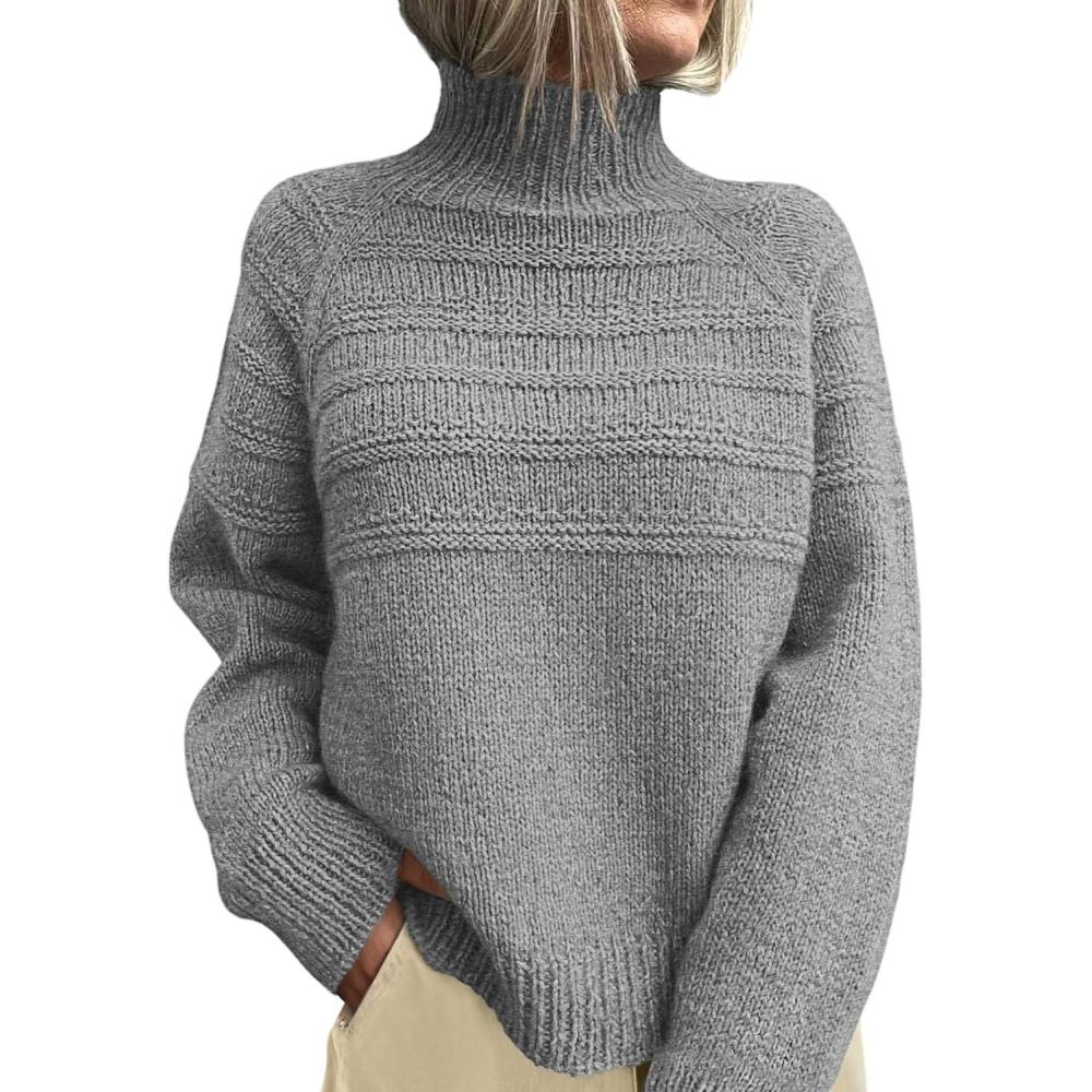 imagePRETTYGARDEN Womens Turtleneck Sweaters 2026 Fall Chunky Knit Pullover Long Sleeve Jumper Tops Trendy Winter ClothesGrey