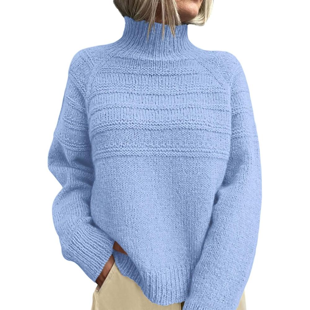 imagePRETTYGARDEN Womens Turtleneck Sweaters 2026 Fall Chunky Knit Pullover Long Sleeve Jumper Tops Trendy Winter ClothesLight Blue