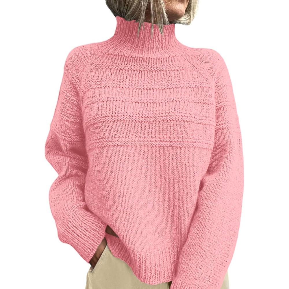 imagePRETTYGARDEN Womens Turtleneck Sweaters 2026 Fall Chunky Knit Pullover Long Sleeve Jumper Tops Trendy Winter ClothesPink