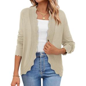 PRETTYGARDEN Cardigans for Women Lightweight Casual Long Sleeve Knitted Open Front Shrugs Sweaters 2026 Fall Clothes(Beige)