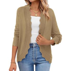 PRETTYGARDEN Cardigans for Women Lightweight Casual Long Sleeve Knitted Open Front Shrugs Sweaters 2026 Fall Clothes(Khaki)
