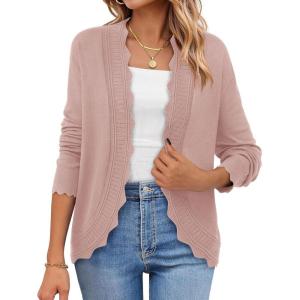 PRETTYGARDEN Cardigans for Women Lightweight Casual Long Sleeve Knitted Open Front Shrugs Sweaters 2026 Fall Clothes(Pink)