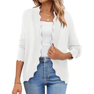 PRETTYGARDEN Cardigans for Women Lightweight Casual Long Sleeve Knitted Open Front Shrugs Sweaters 2026 Fall Clothes(White)