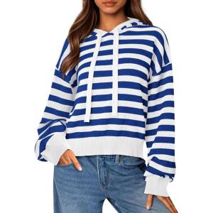 PRETTYGARDEN Hoodies for Women Fall Fashion 2026 Striped Pullover Sweaters Casual Long Sleeve Tops Winter Clothing(Striped Blue White)