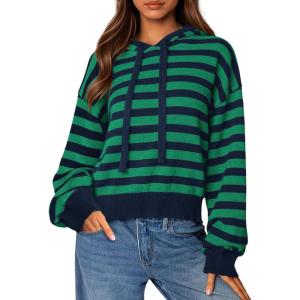 PRETTYGARDEN Hoodies for Women Fall Fashion 2026 Striped Pullover Sweaters Casual Long Sleeve Tops Winter Clothing(Striped Navy Green)