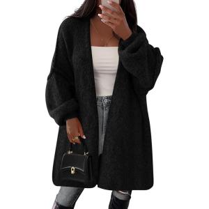 PRETTYGARDEN Long Cardigan Sweaters for Women Trendy Fall 2026 Oversized Knit Sweater Jacket Coats Winter Fashion Clothing(Black)