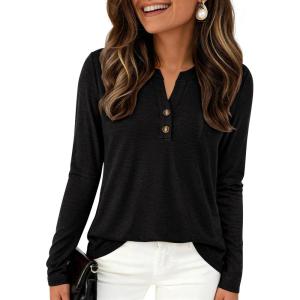 PRETTYGARDEN Long Sleeve Shirts for Women 2026 Spring Fashion Clothing Henley Tops Trendy Dressy Casual Blouses Work Outfits(Black)