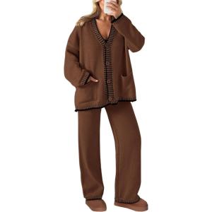 PRETTYGARDEN Lounge Sets for Women Fall 2026 Loungewear 2 Piece Outfits Cardigan Sweaters Track Suit Matching Winter Clothing(Coffee)