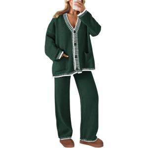 PRETTYGARDEN Lounge Sets for Women Fall 2026 Loungewear 2 Piece Outfits Cardigan Sweaters Track Suit Matching Winter Clothing(Dark Green)