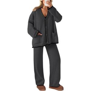 PRETTYGARDEN Lounge Sets for Women Fall 2026 Loungewear 2 Piece Outfits Cardigan Sweaters Track Suit Matching Winter Clothing(Dark Grey)