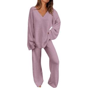 PRETTYGARDEN Lounge Sets for Women Two Piece Sweaters Pajama Set Fall Fashion 2026 Loungewear Outfits Matching Winter Clothes(Bean Paste Purple)